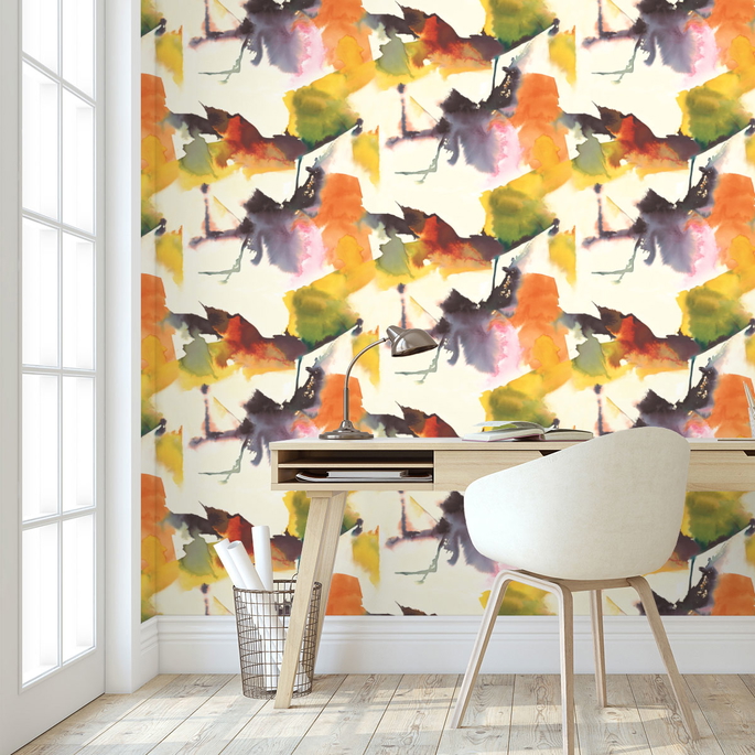 Harry &amp; Grace Peel &amp; Stick Watercolor Block Persimmon &amp; Plum Wallpaper image 4 of 4