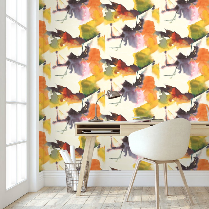 Harry &amp; Grace Peel &amp; Stick Watercolor Block Persimmon &amp; Plum Wallpaper image 4 of 4