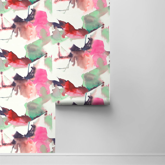 Harry &amp; Grace Peel &amp; Stick Watercolor Block Fuchsia &amp; Mint Green Wallpaper image 2 of 4