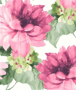 Harry & Grace Peel & Stick Watercolor Floral Cerise Pink & Evergreen Wallpaper