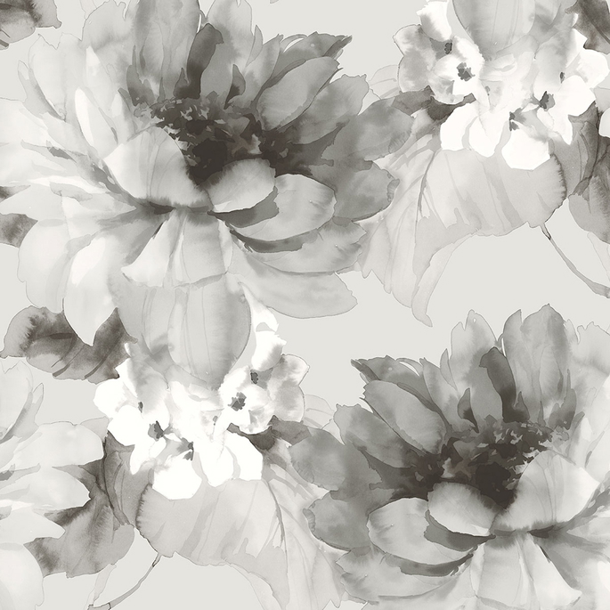 Harry &amp; Grace Peel &amp; Stick Watercolor Floral Ash &amp; Metallic Silver Wallpaper image 1 of 4