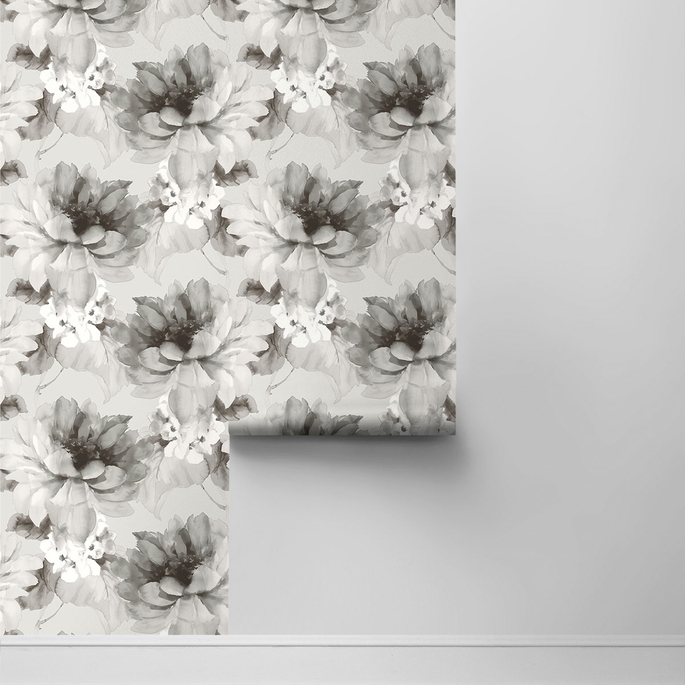 Harry &amp; Grace Peel &amp; Stick Watercolor Floral Ash &amp; Metallic Silver Wallpaper image 2 of 4