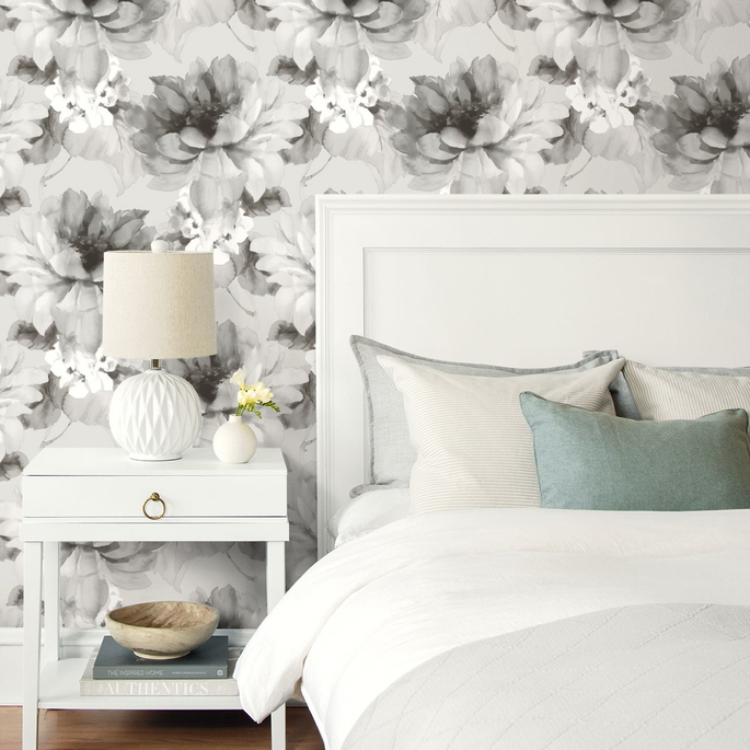 Harry &amp; Grace Peel &amp; Stick Watercolor Floral Ash &amp; Metallic Silver Wallpaper image 3 of 4