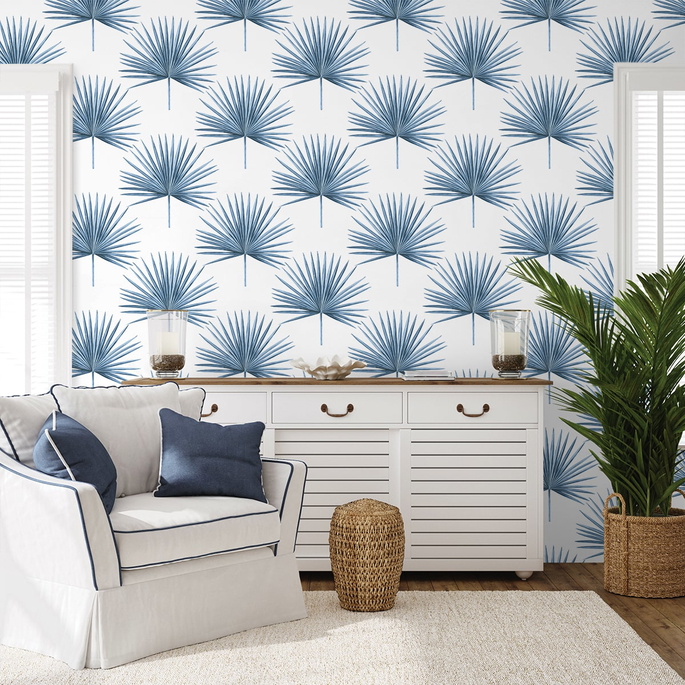 Harry &amp; Grace Peel &amp; Stick Pacific Palm Coastal Blue Wallpaper image 2 of 5