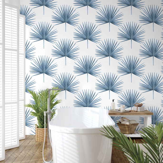 Harry &amp; Grace Peel &amp; Stick Pacific Palm Coastal Blue Wallpaper image 3 of 5