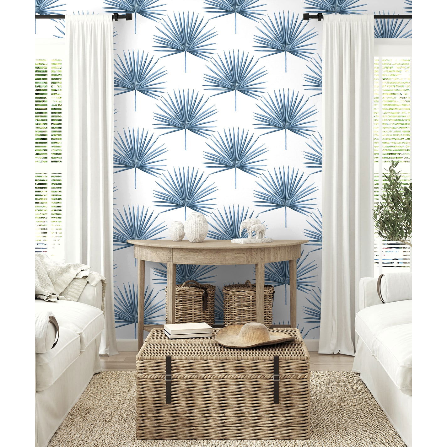 Harry & Grace Peel & Stick Pacific Palm Coastal Blue Wallpaper
