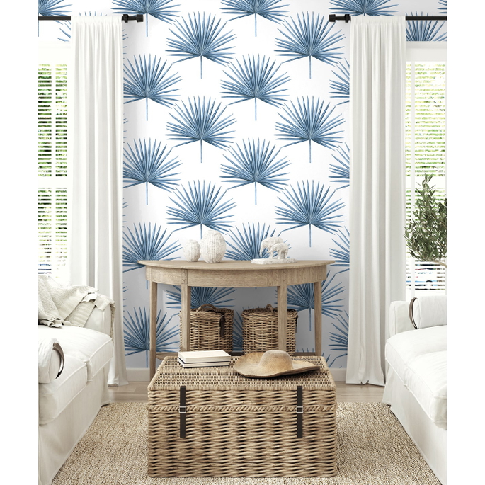Harry &amp; Grace Peel &amp; Stick Pacific Palm Coastal Blue Wallpaper image 4 of 5