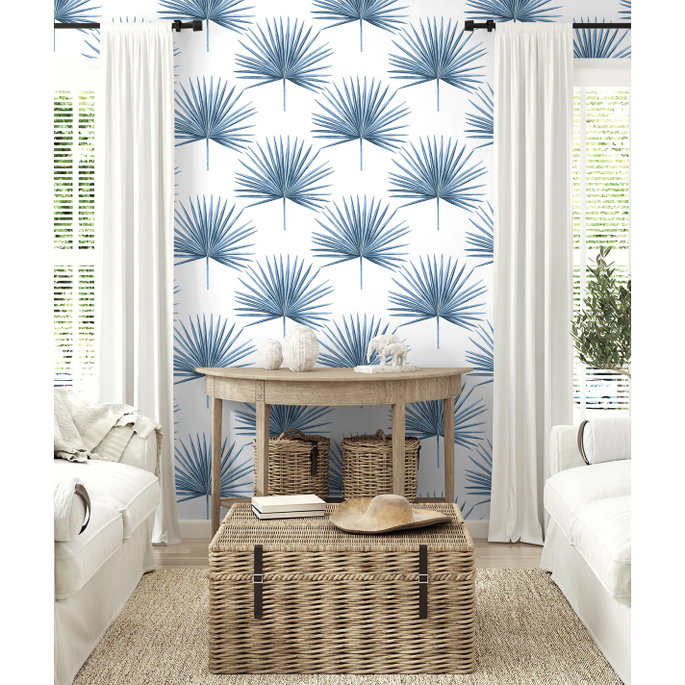 Harry &amp; Grace Peel &amp; Stick Pacific Palm Coastal Blue Wallpaper image 4 of 5