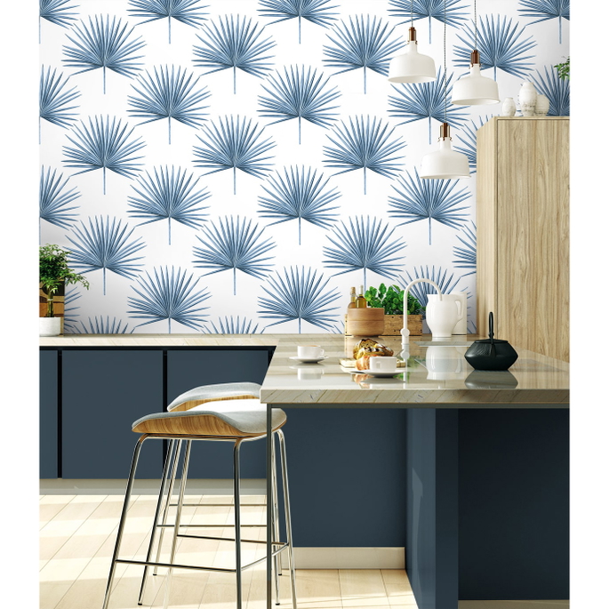 Harry &amp; Grace Peel &amp; Stick Pacific Palm Coastal Blue Wallpaper image 5 of 5
