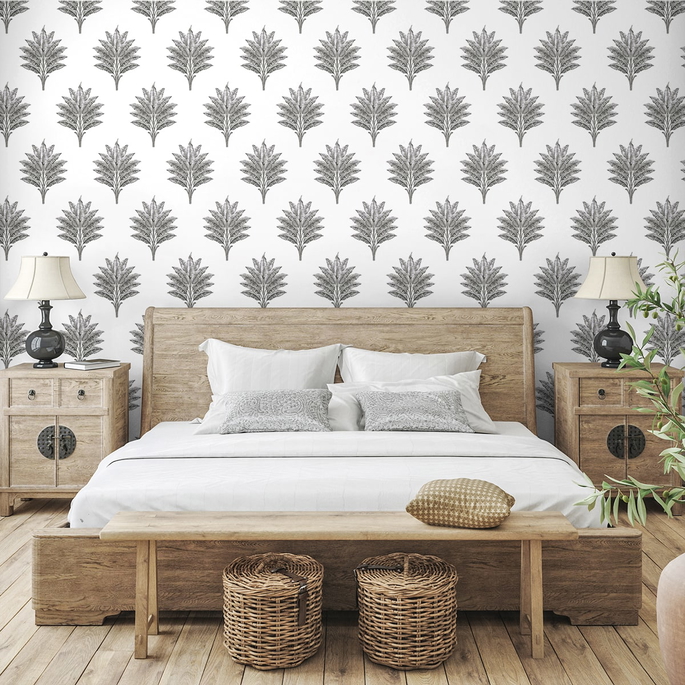 Harry &amp; Grace Peel &amp; Stick Sea Breeze Palm Charcoal Wallpaper image 3 of 5