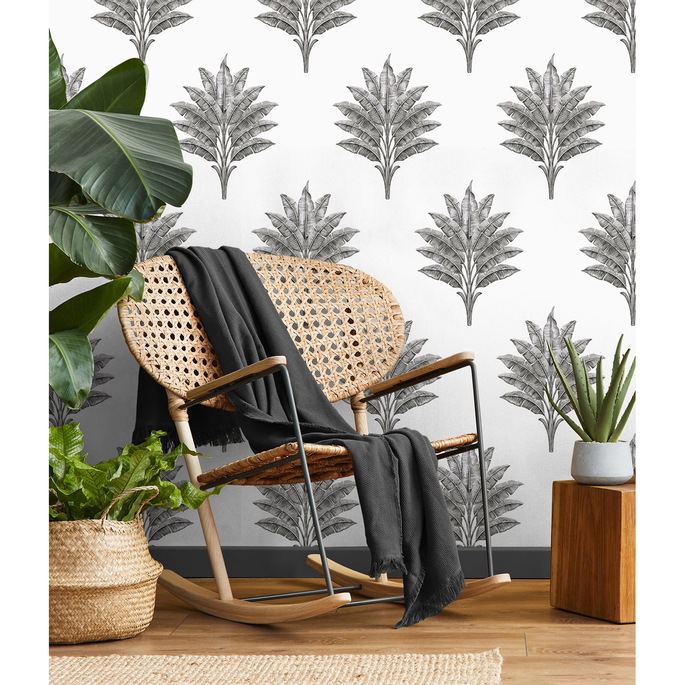 Harry &amp; Grace Peel &amp; Stick Sea Breeze Palm Charcoal Wallpaper image 4 of 5