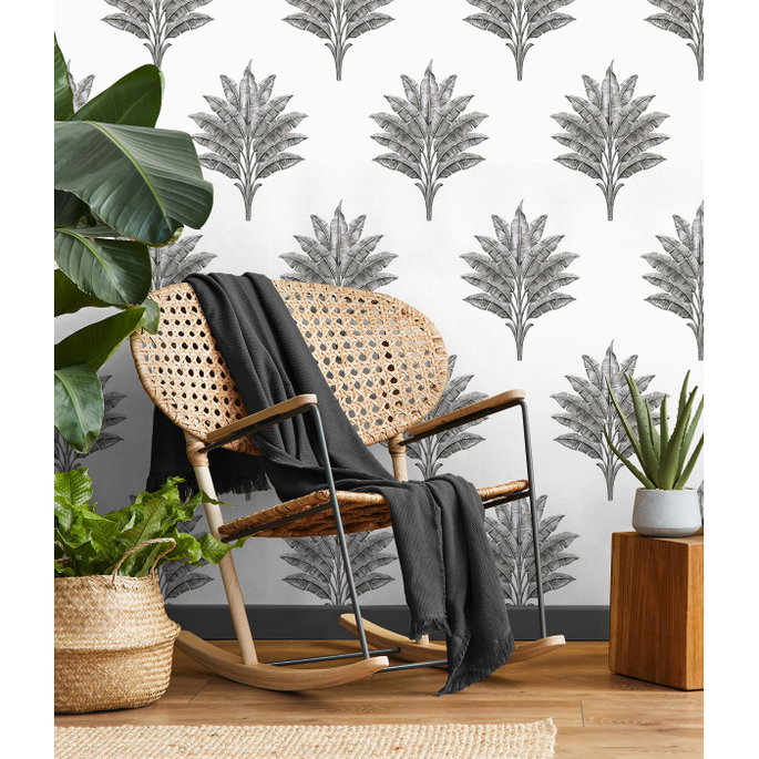 Harry &amp; Grace Peel &amp; Stick Sea Breeze Palm Charcoal Wallpaper image 4 of 5