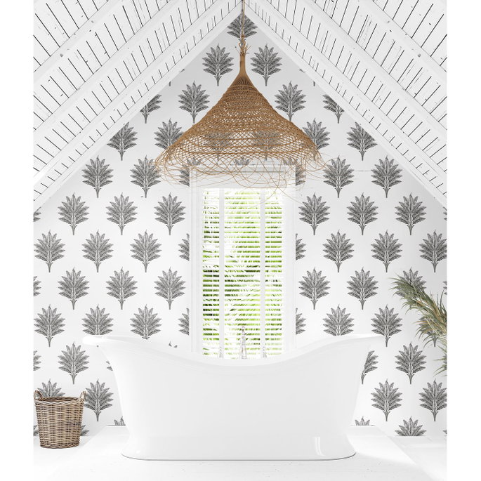 Harry &amp; Grace Peel &amp; Stick Sea Breeze Palm Charcoal Wallpaper image 5 of 5