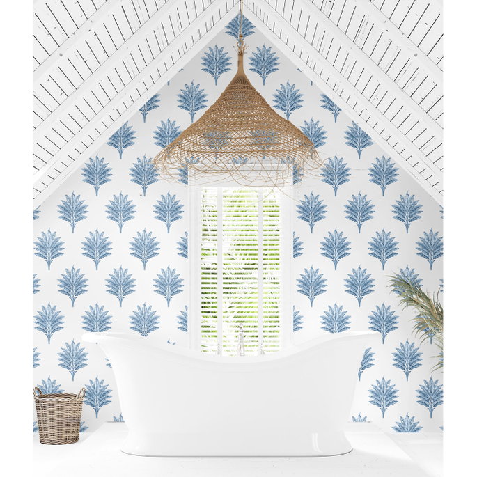 Harry &amp; Grace Peel &amp; Stick Sea Breeze Palm Coastal Blue Wallpaper image 5 of 5