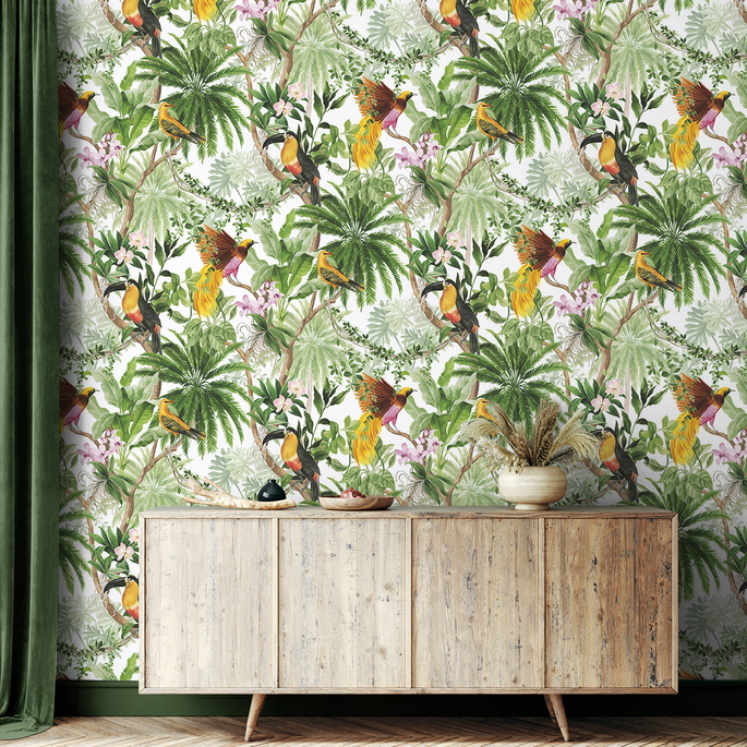Harry &amp; Grace Peel &amp; Stick Tropical Bird White Wallpaper image 2 of 5