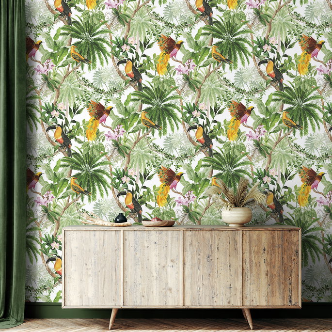 Harry &amp; Grace Peel &amp; Stick Tropical Bird White Wallpaper image 2 of 5