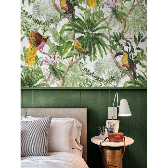 Harry &amp; Grace Peel &amp; Stick Tropical Bird White Wallpaper image 3 of 5