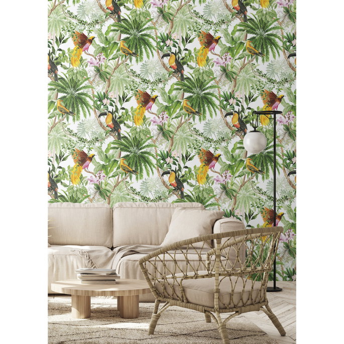 Harry &amp; Grace Peel &amp; Stick Tropical Bird White Wallpaper image 4 of 5