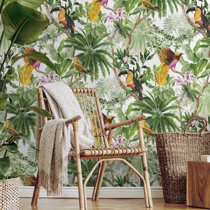 Harry &amp; Grace Peel &amp; Stick Tropical Bird White Wallpaper image 5 of 5