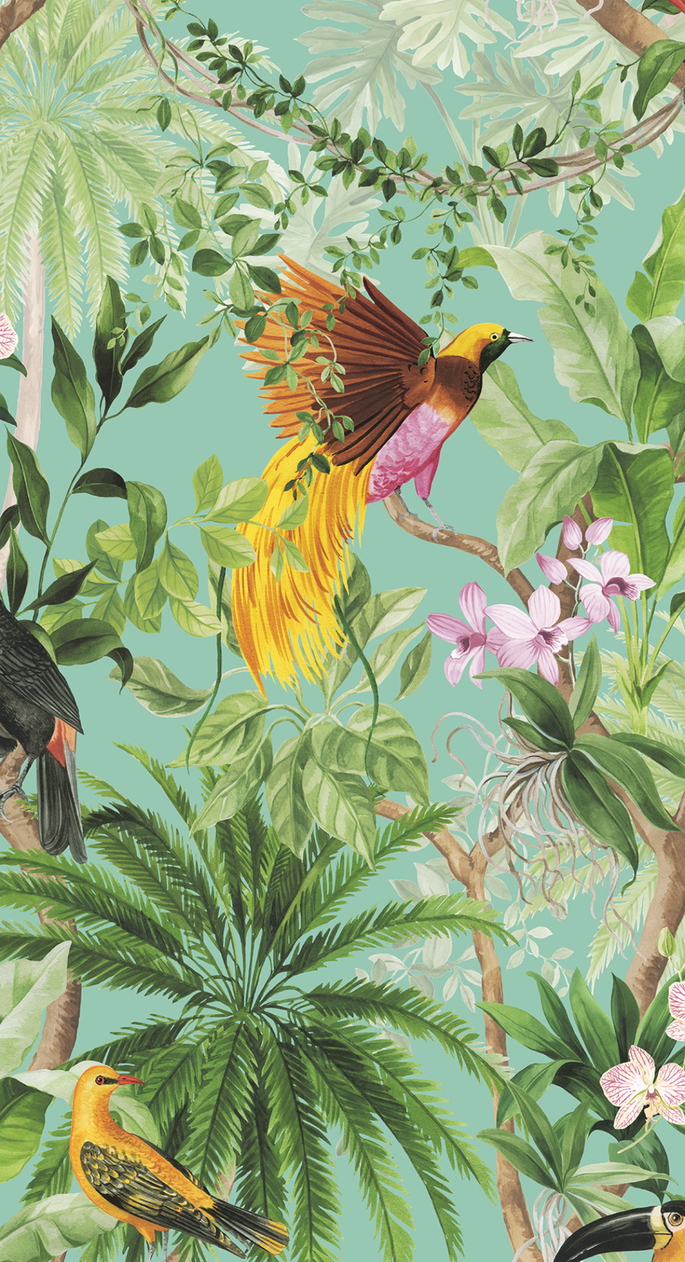 Harry &amp; Grace Peel &amp; Stick Tropical Bird Aqua Wallpaper image 1 of 5