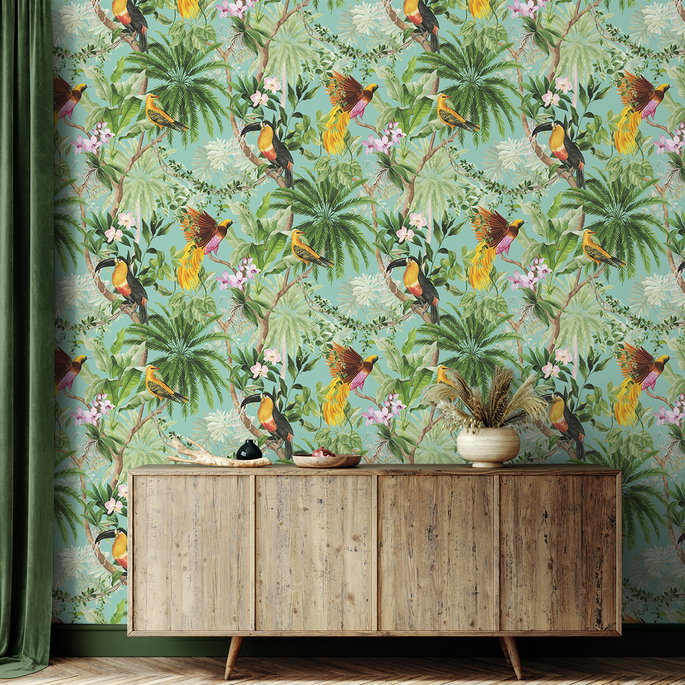 Harry &amp; Grace Peel &amp; Stick Tropical Bird Aqua Wallpaper image 2 of 5