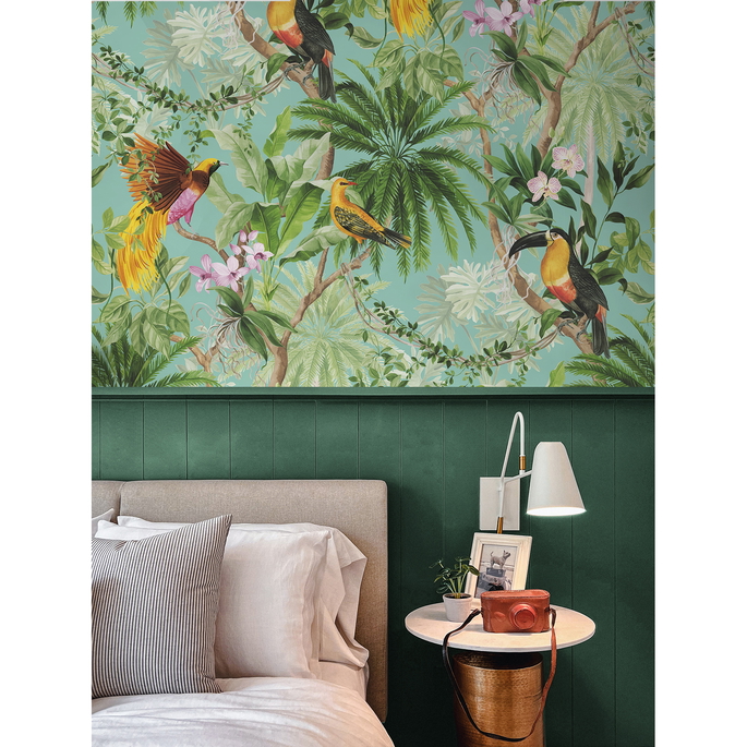 Harry &amp; Grace Peel &amp; Stick Tropical Bird Aqua Wallpaper image 3 of 5