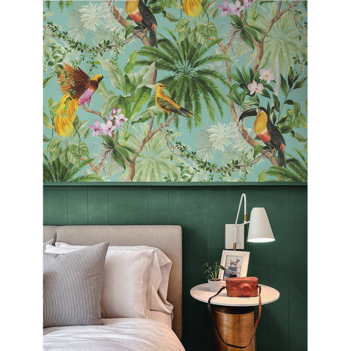 Harry &amp; Grace Peel &amp; Stick Tropical Bird Aqua Wallpaper image 3 of 5