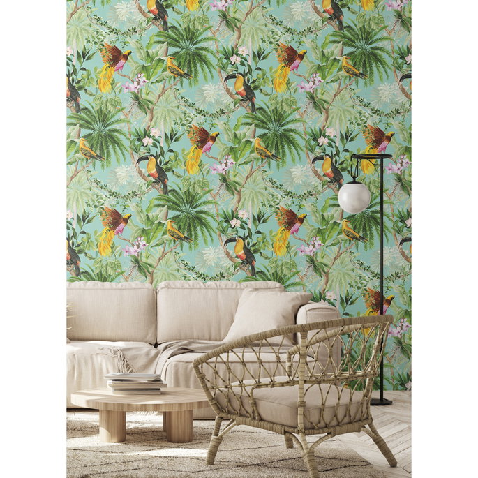 Harry &amp; Grace Peel &amp; Stick Tropical Bird Aqua Wallpaper image 4 of 5