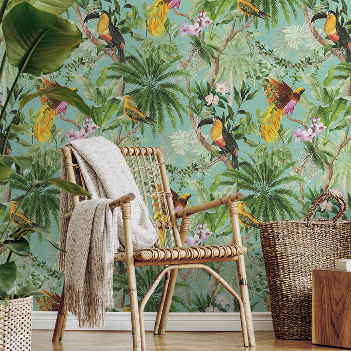 Harry &amp; Grace Peel &amp; Stick Tropical Bird Aqua Wallpaper image 5 of 5
