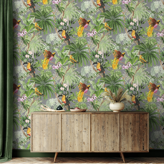 Harry &amp; Grace Peel &amp; Stick Tropical Bird Grey Wallpaper image 2 of 5