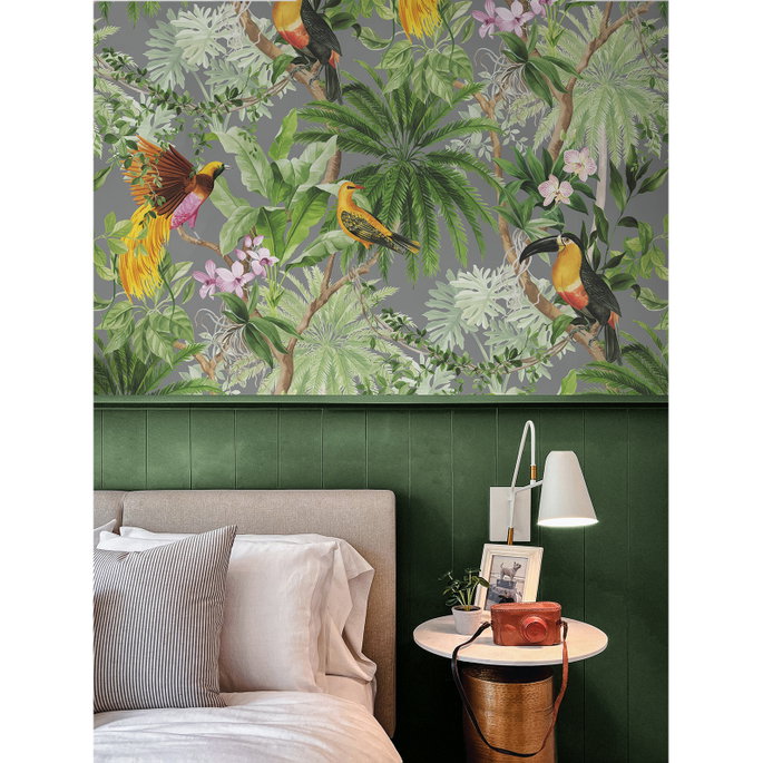Harry &amp; Grace Peel &amp; Stick Tropical Bird Grey Wallpaper image 3 of 5