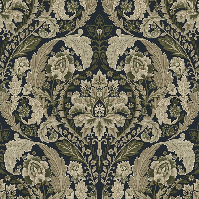 Harry &amp; Grace Peel &amp; Stick Thornton Vintage Damask Deep Sea Wallpaper image 1 of 6