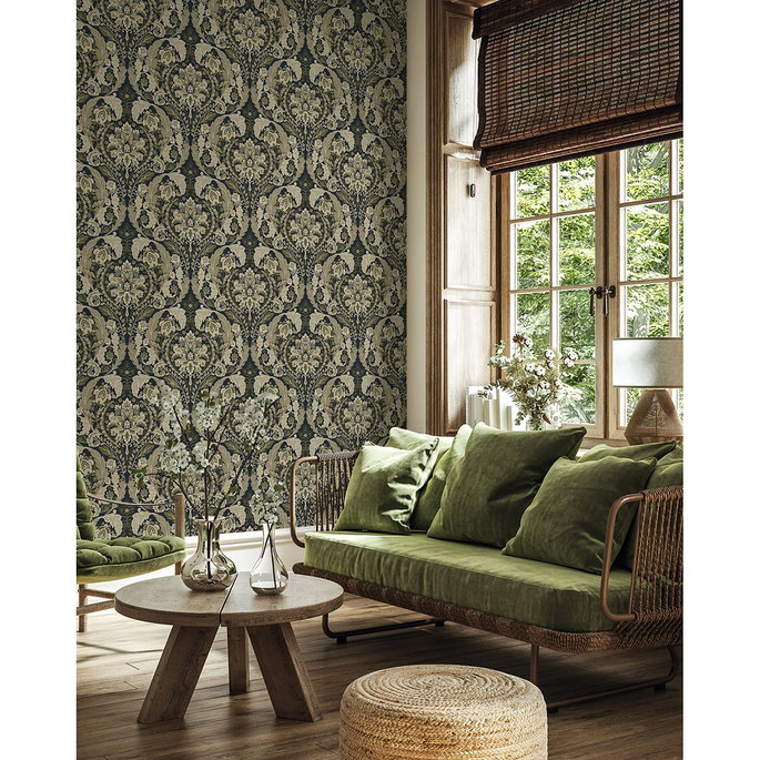 Harry &amp; Grace Peel &amp; Stick Thornton Vintage Damask Deep Sea Wallpaper image 2 of 6