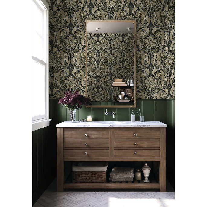 Harry &amp; Grace Peel &amp; Stick Thornton Vintage Damask Deep Sea Wallpaper image 3 of 6