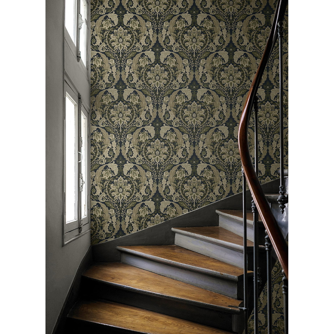 Harry &amp; Grace Peel &amp; Stick Thornton Vintage Damask Deep Sea Wallpaper image 4 of 6