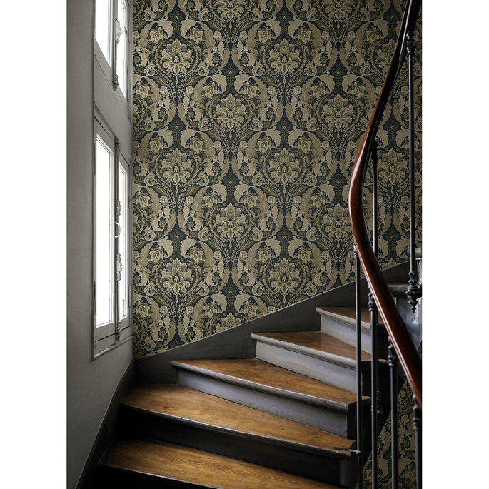 Harry &amp; Grace Peel &amp; Stick Thornton Vintage Damask Deep Sea Wallpaper image 4 of 6