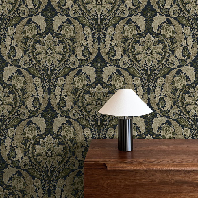 Harry &amp; Grace Peel &amp; Stick Thornton Vintage Damask Deep Sea Wallpaper image 5 of 6