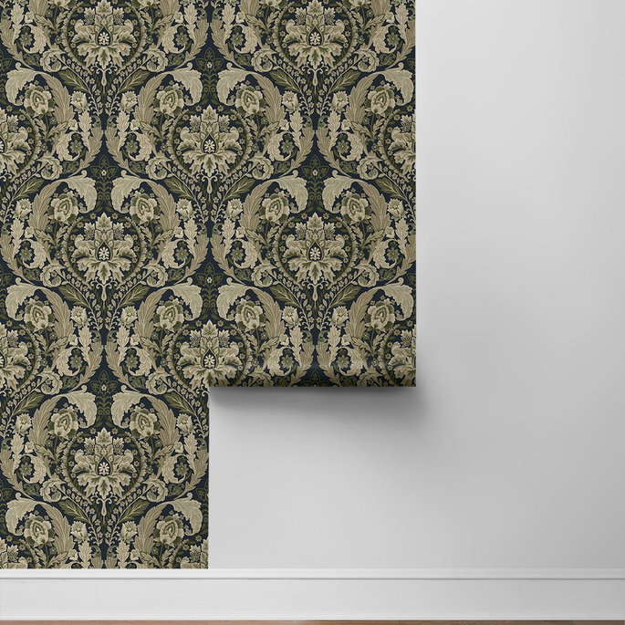 Harry &amp; Grace Peel &amp; Stick Thornton Vintage Damask Deep Sea Wallpaper image 6 of 6