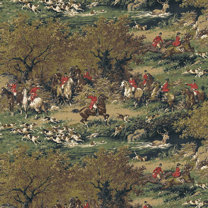 Harry &amp; Grace Peel &amp; Stick Taunton Hunt Scene Olive &amp; Midnight Wallpaper image 1 of 6