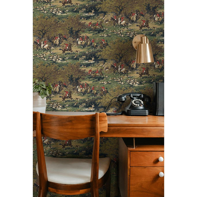 Harry &amp; Grace Peel &amp; Stick Taunton Hunt Scene Olive &amp; Midnight Wallpaper image 2 of 6