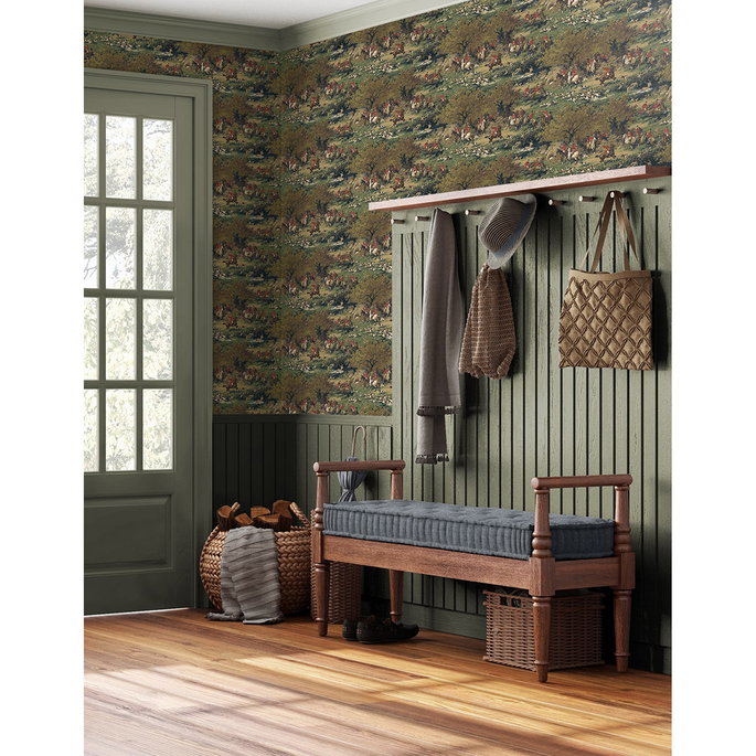 Harry &amp; Grace Peel &amp; Stick Taunton Hunt Scene Olive &amp; Midnight Wallpaper image 5 of 6