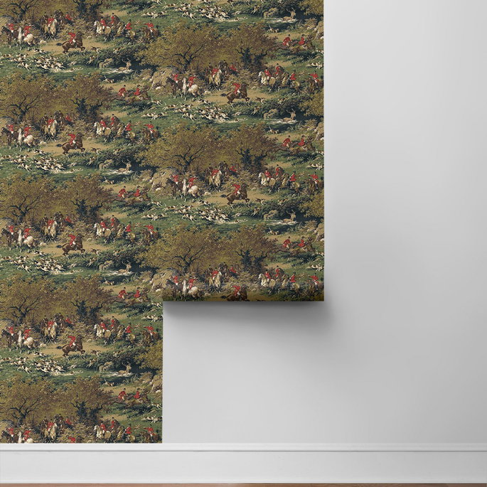 Harry &amp; Grace Peel &amp; Stick Taunton Hunt Scene Olive &amp; Midnight Wallpaper image 6 of 6