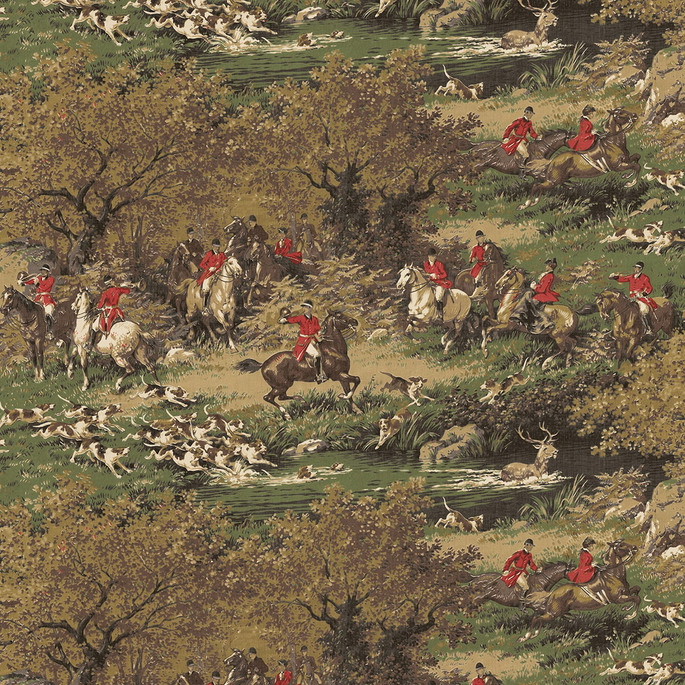 Harry &amp; Grace Peel &amp; Stick Taunton Hunt Scene Chestnut &amp; Rosemary Wallpaper image 1 of 6