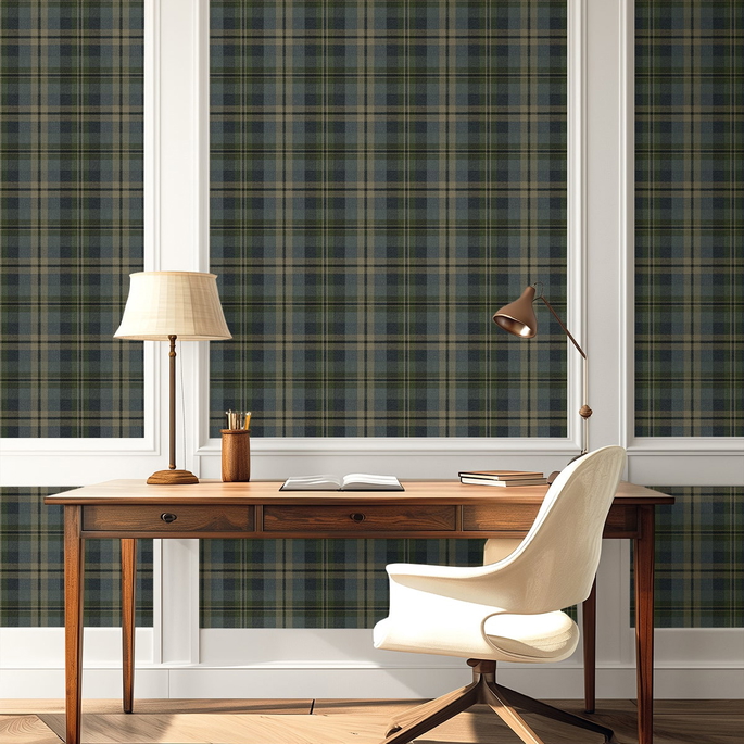 Harry &amp; Grace Peel &amp; Stick Thornbury Tailored Plaid Deep Sea Wallpaper image 3 of 6