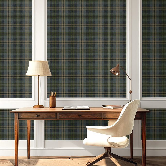 Harry &amp; Grace Peel &amp; Stick Thornbury Tailored Plaid Deep Sea Wallpaper image 3 of 6