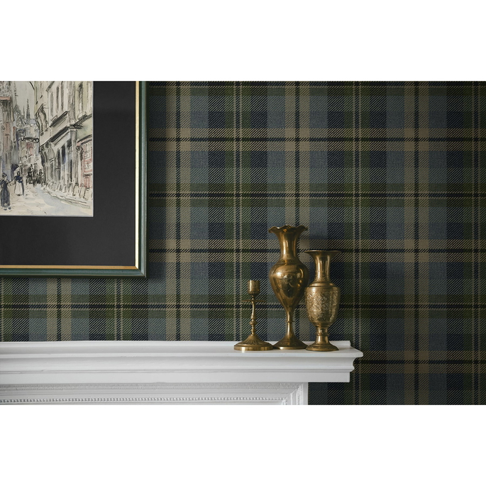 Harry &amp; Grace Peel &amp; Stick Thornbury Tailored Plaid Deep Sea Wallpaper image 4 of 6