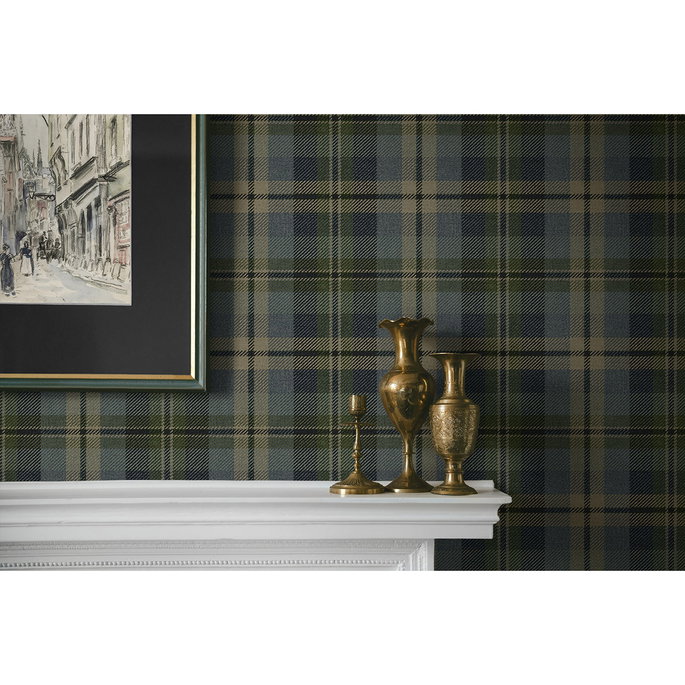 Harry &amp; Grace Peel &amp; Stick Thornbury Tailored Plaid Deep Sea Wallpaper image 4 of 6