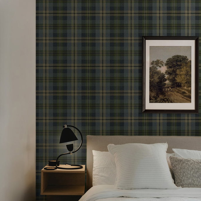 Harry &amp; Grace Peel &amp; Stick Thornbury Tailored Plaid Deep Sea Wallpaper image 5 of 6