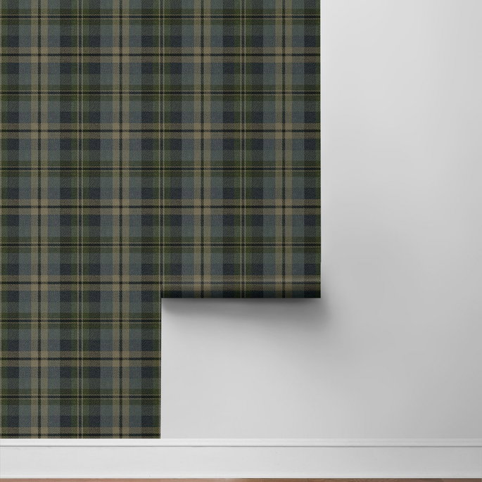 Harry &amp; Grace Peel &amp; Stick Thornbury Tailored Plaid Deep Sea Wallpaper image 6 of 6