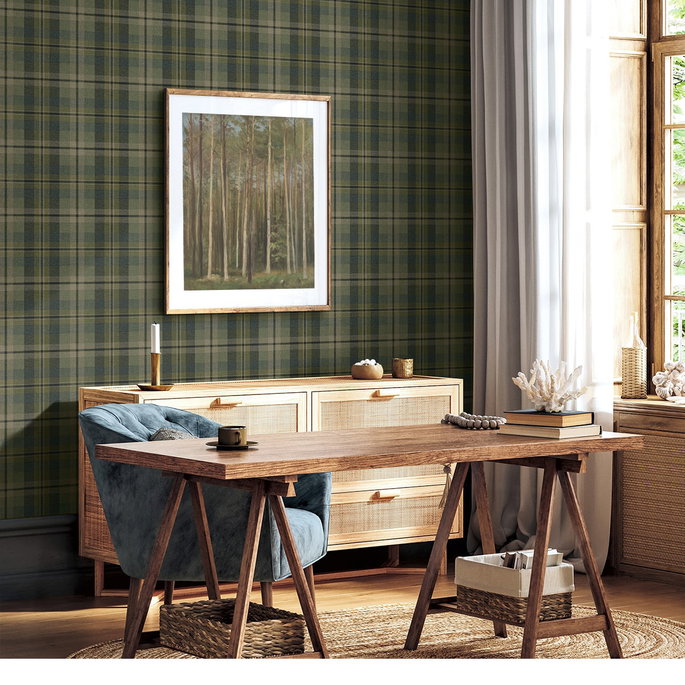 Harry &amp; Grace Peel &amp; Stick Thornbury Tailored Plaid Greenery Wallpaper image 2 of 6